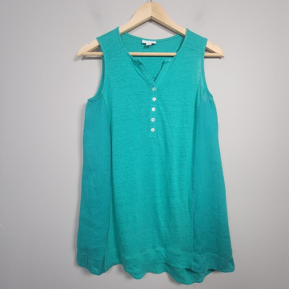 J. Jill Love Linen XS Sleeveless Henley Top Oversized Green